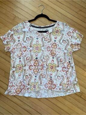PILCRO ANTHROPOLOGIE Linen Cotton Swing Tee T-Shirt Top Boxy Fit Bloom Boho